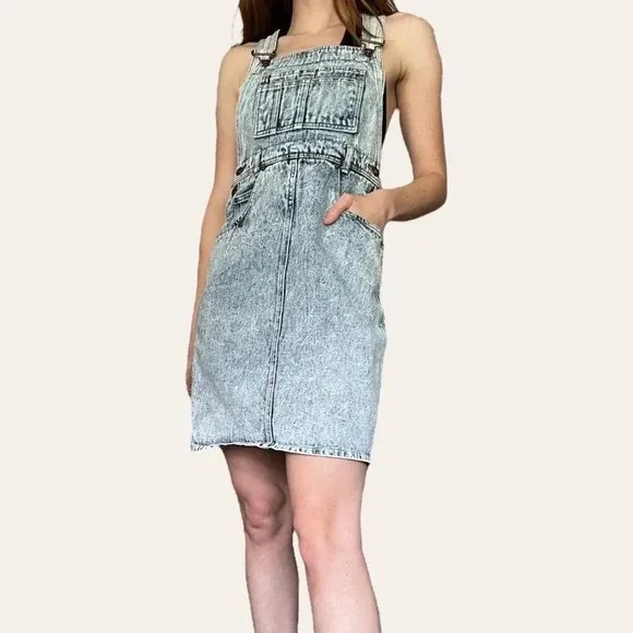 80s/90s vintage acid wash denim overall dress XS - Picture 2 of 6